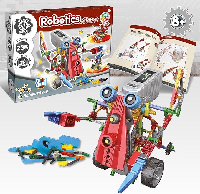 Science4you Robotics Alfabot - Robot Building Kit for Kids, 238 Pieces - Build Your Own Robots and Make Them Move - 3 Different Robots in 1 Toy - STEM Educational Toy for Kids Age 8-14