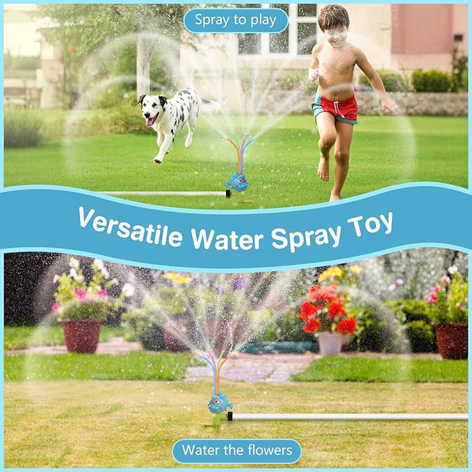 MoKo Water Sprinkler for Kids, Piranha Toddler Outdoor Toys with 4 Wiggle Tubes and Hose Clamp, Outdoor Play Toys Spray Up to 8ft, Summer Water Toys Sprinklers for Yard Lawn Garden Pool, Blue