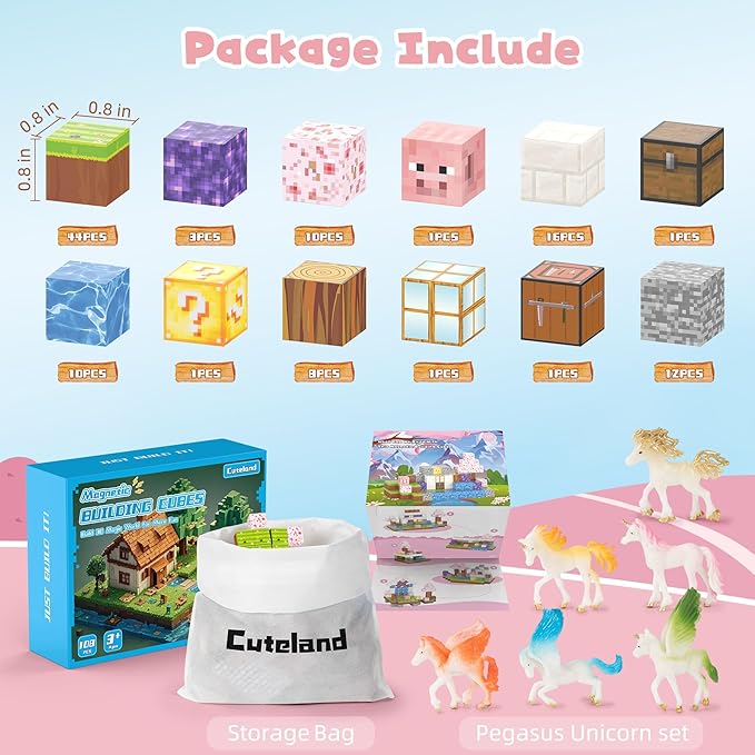 Magnetic Blocks 108PCS Magnetic Building Blocks for Girl 6-8 with 6 Animal Toys, Magnetic Building Blocks Toddler Toys for 6+ Year Old Boys & Girls, Creative Kids Games Kids Toys