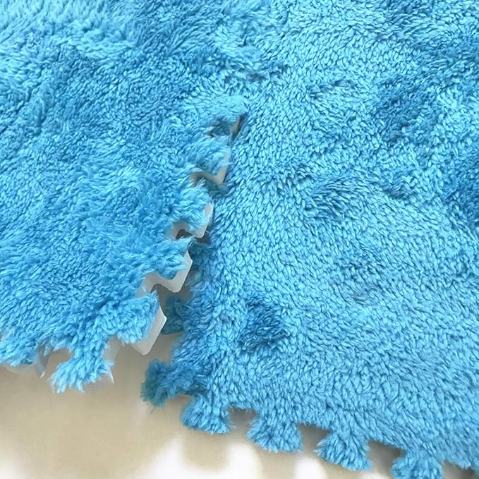 Interlocking Carpet Shaggy Soft EVA Foam Mats Fluffy Area Rugs Protective Floor Tiles Exercise Play Mat for Children Kids Room Home Parlor Bedroom (12 pcs, Blue)