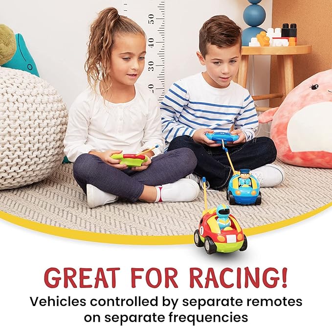 PREXTEX Cartoon Remote Control Car - 2-Pack Police and Race Car Toddler Toys - RC Cars for Kids with Different Frequencies - Easy Remote Control Toy and Thoughtful Gifts for Boys and Girls