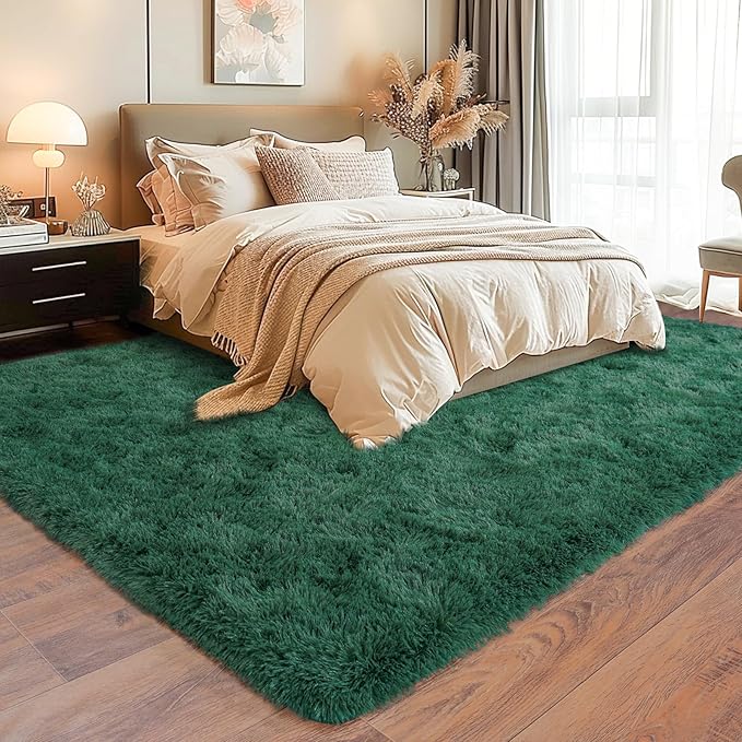 6x9 Super Fluffy 6x9 Rug for Bedroom, Modern Shag Dark Green Area Rugs, Soft and Cozy Plush Large Carpet for Kids, Girls Boys and Teens Decorations for Living Room Dorm Nursery Classroom