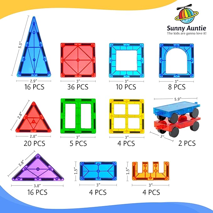 Magnetic Tiles 125 PCS+ Bonus Zippered CASE, Kids Toy for 3 4 5 6 7 8 Year Old Boys & Girls, Magnetic Tiles Building Set, Great Gift for Kids Aged 3-8, XL Set