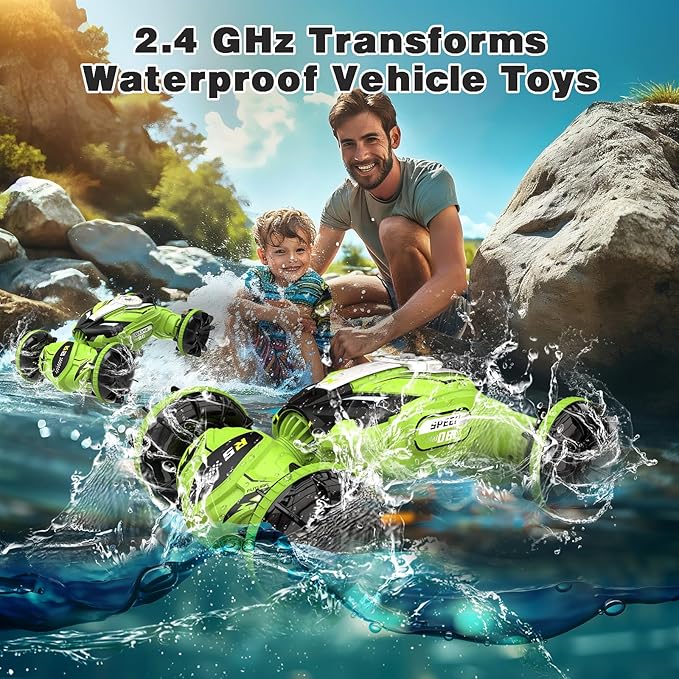 Amphibious Remote Control Car Boat - 4WD Gesture RC Stunt Car 2.4 GHz Transforms Waterproof Vehicle Toys for 5-12 Year Old All Terrain Water Beach Pool Summer Fun Toys for Kids Ages 8-12 Boys