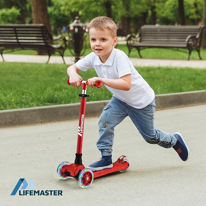 Kids Scooter – Children and Toddler 3 Wheel Kick Scooter – LED Wheel Lights Illuminate When Rolling– Adjustable Handlebar – Indoor and Outdoor