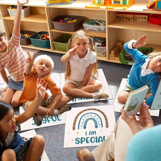 HiiARug 12pcs Carpet Squares for Classroom 20x20 Rainbow Carpet Spots for Classroom Sitting Floor Seats for Kids Sit Spots for Classroom Kindergarten Playroom Decor,Square 20"