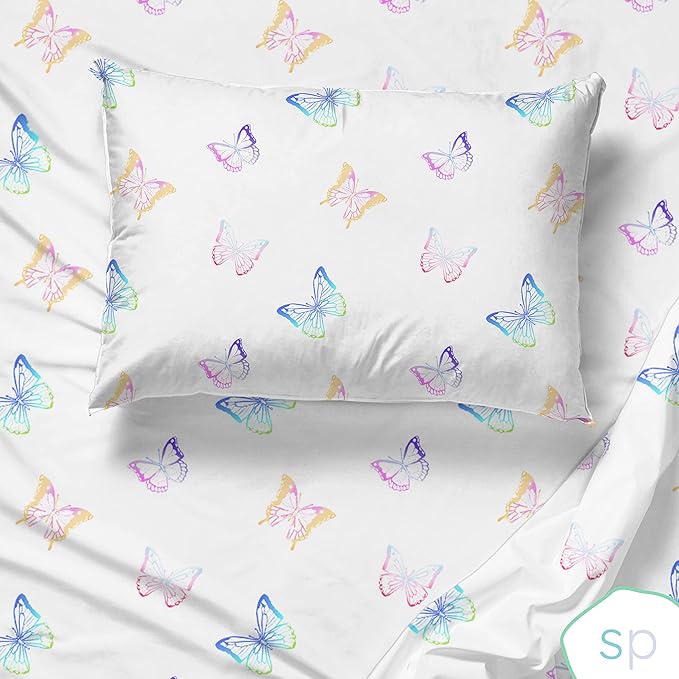 Saturday Park Ombre Butterflies Full Sheet Set - 4 Piece 100% Organic Cotton Sheets - GOTS & Oeko-TEX Certified