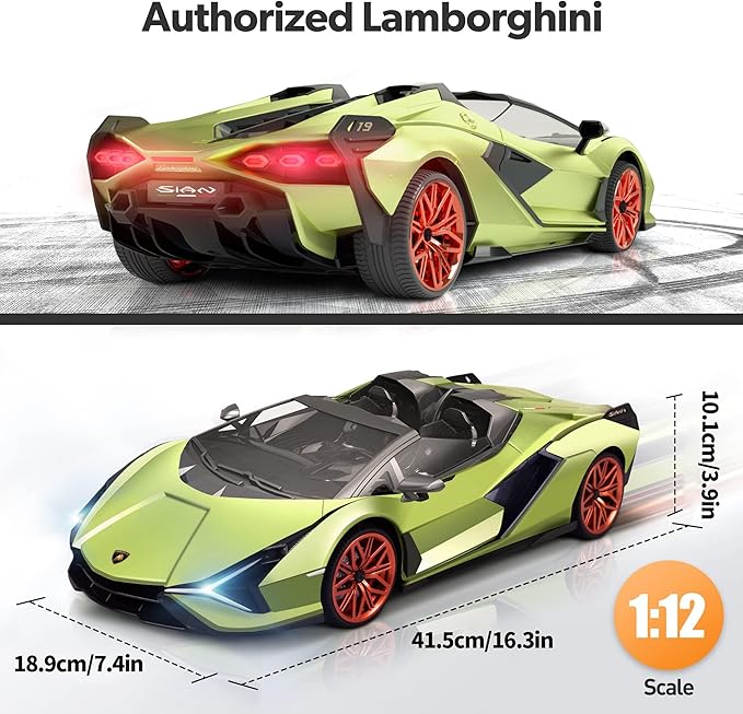 MIEBELY Lamborghini Remote Control Car, 1:12 Scale Lambo Rc Cars 7.4V 900mAh Officially Licensed 12Km/h Fast Toy Car with Led Light 2.4Ghz Model Car for Adults Boys Girls Birthday Ideas Gift - Green