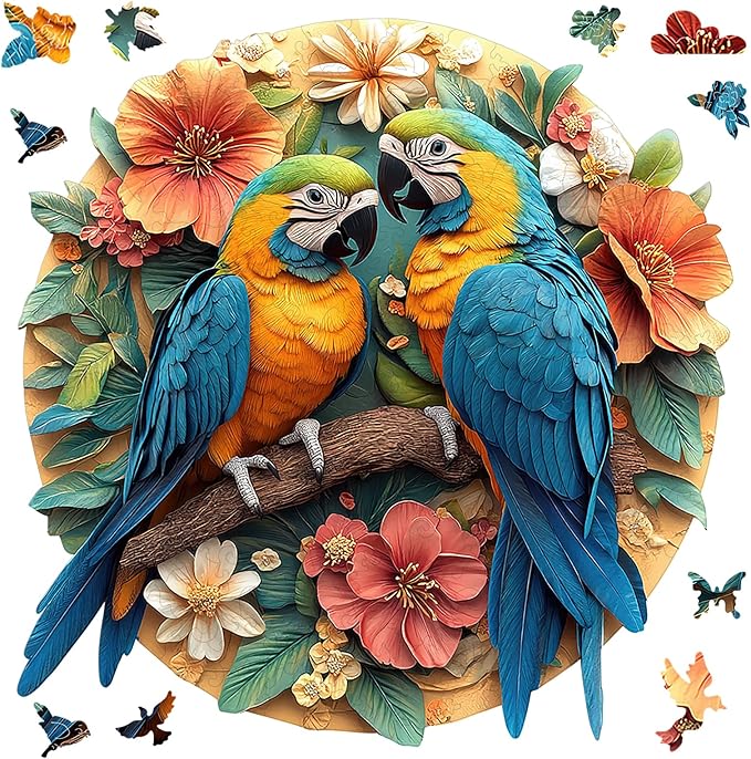 Colorful Parrots 500 Pieces Wooden Jigsaw Puzzles for Adults Unique Irregular Shapes Fun Challenging Bird Puzzles for Kids and Couples on Birthday,Children's Day,Christmas,16.2"x16.5"