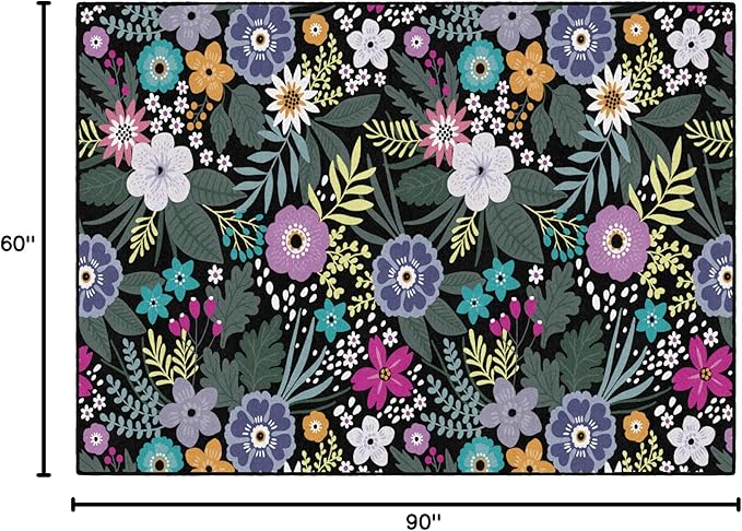 Flagship Carpets Schoolgirl Style Wildflower Educational Area Rug for Kids Room Seating Décor, Children's Classroom, Play Carpet for Teaching and Playroom, 5' x 7'6", Black & Multi