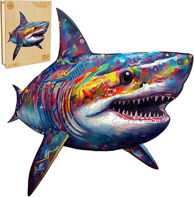 WOODBESTS Wooden Puzzle for Adults, Shark Puzzle (L, 300pcs, 16.7"x16.5") Beautiful Wooden Box, Wooden Jigsaw Puzzles Unique Shape, Birthday Gifts for Adults and Kids Family Game