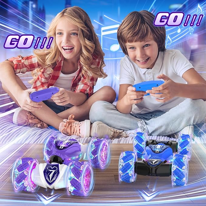 Gesture Sensing Remote Control Car Toys - Drift RC Stunt Car for Kids | 360° Rotating 4WD Transform RC Cars | 2.4Ghz Hand Controlled with Lights Music | Birthday to Boys (Purple)