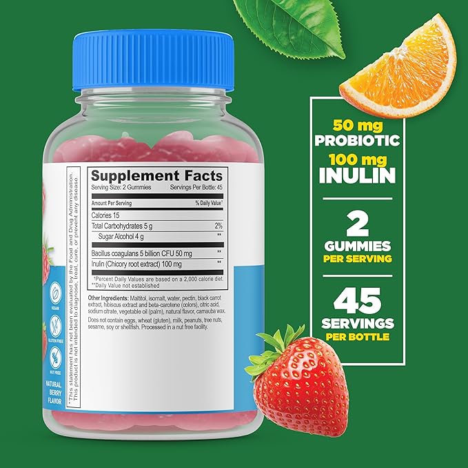 Lifeable Sugar Free Probiotics with Prebiotics Fiber – Great Tasting Natural Flavor Gummy Supplement – Keto Friendly Chewable – for Gut Health and Immune Support – for Adults, Man, Women – 90 Gummies