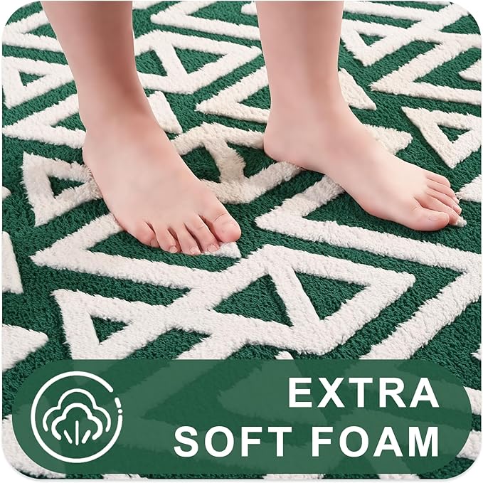 Ompaa Ultra Soft Shaggy Rugs Memory Foam Bedroom Carpet, Green and White 3x5 Feet, Plush Geometric Textured Area Rugs for Living Room Couch Dorm Bedside Kids Girls Teens Room Nursery Decor Floor Mat