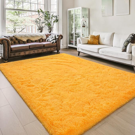 Amearea Shag Fluffy Area Rug for Bedroom Girls Living Room, Extra Soft and Fuzzy Shaggy Rugs, Non Slip, Solid Color Carpet Mat for Boys Nursery Home, Orange 6x9 Feet