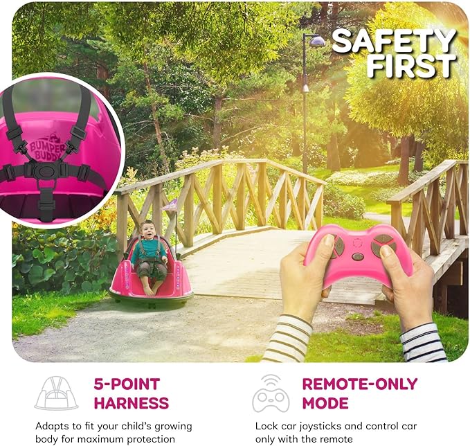 Bumper Buddy Ride On Electric Bumper Car for Kids & Toddlers, 12V 2-Speed, Ages 1 2 3 4 5 Year Old Girls - Remote Control, Baby Girl Riding Bumping Toy Gifts Cars - Toys Gift Toddler 12-18 Months Age