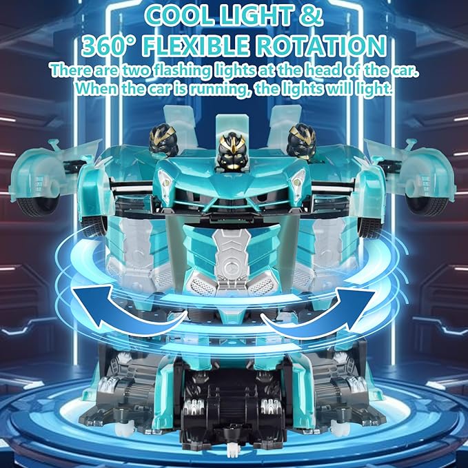 Remote Control Transform Car for Kids,Deformation Car for Boys & Girls 4 5 6 7 8 , 2.4Ghz 1:18 RC Transform Robot Toys for Kids, One Button Deformation to Robot with Flashing Light (Sapphire Blue)