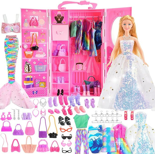 Gifts for 3-12 Year Old Girls, Doll Closet Girl Toys Age 6-8 Dress up Dolls for girls 4-6 with Clothes & Accessories Pretend Play Doll Toddler Toy for 3 4 5 6 7 8 9 Year Old Girl Birthday Gift