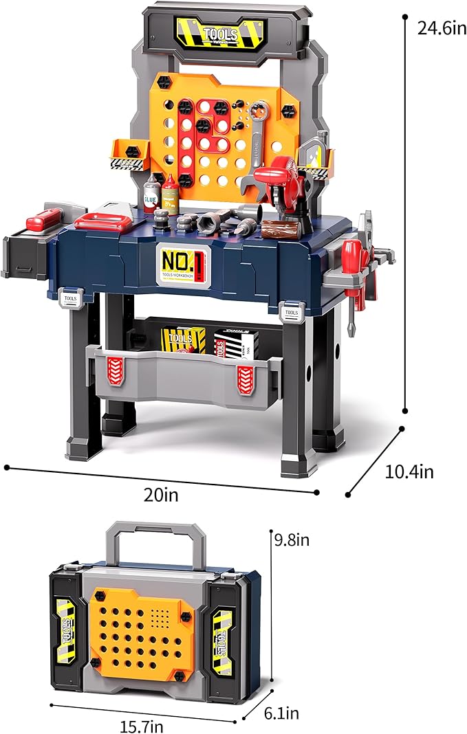 Deejoy Kids Tool Bench with Realistic and Electric Drill, Construction Workbench Toys for Toddlers 3-5, Toddler Bench Set for Boys & Girls Age 3-4