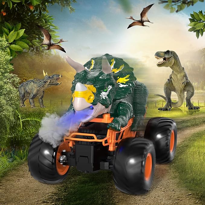 Bennol Remote Control Dinosaur Car for Boys Kids, 2.4Ghz RC Dinosaur Truck Toys for Toddlers, Electric Hobby RC Car Toys with Light & Sound Spray for 3 4 5 6 7 8 Year olds Kids Boys Girls