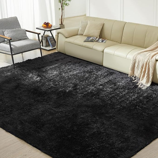 Ultra Soft Rug for Living Room,Black Fluffy Shag Area Rug for Bedroom, Modern Shaggy Carpets Fuzzy Rug for Kids Boys Girls Dorm Nursery Home Decor Aesthetic, Upgrade Anti-Skid Durable, 3X4