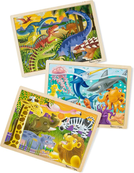 Melissa & Doug Jigsaw Puzzle Bundle (Dinosaur,Safari and Ocean) - Animal Puzzles, Wooden Jigsaw Puzzles For Kids Ages 3+