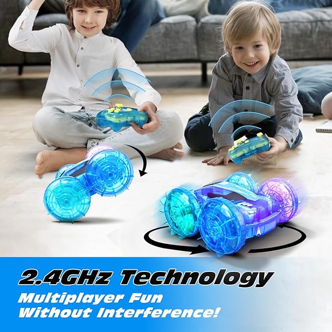 Tecnock Amphibious Remote Control Car Boat for Kids, 4WD RC Stunt Car with Waterproof Remote Control, 2.4GHz Gesture RC Cars with LED Lights, Water Pool Toys Gifts for Boys, Girls