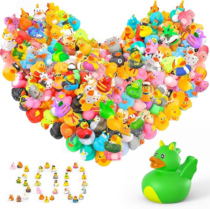 AOT 300 Pcs Multicolor Rubber Ducks, Jeep Ducks for Ducking, Mini Rubber Duckies for Toddler Kids Bath Toys, Pool Toys, Duck Gifts for Birthday Parties