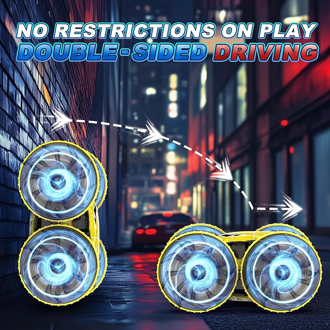 Waterproof Remote Control Car，4WD Amphibious 2.4 GHz RC Car Remote Control Boat，360°Rotation RC Stunt with LED Lights，Boys Girls Gifts All Terrain Water Beach Pool Toy Yellow