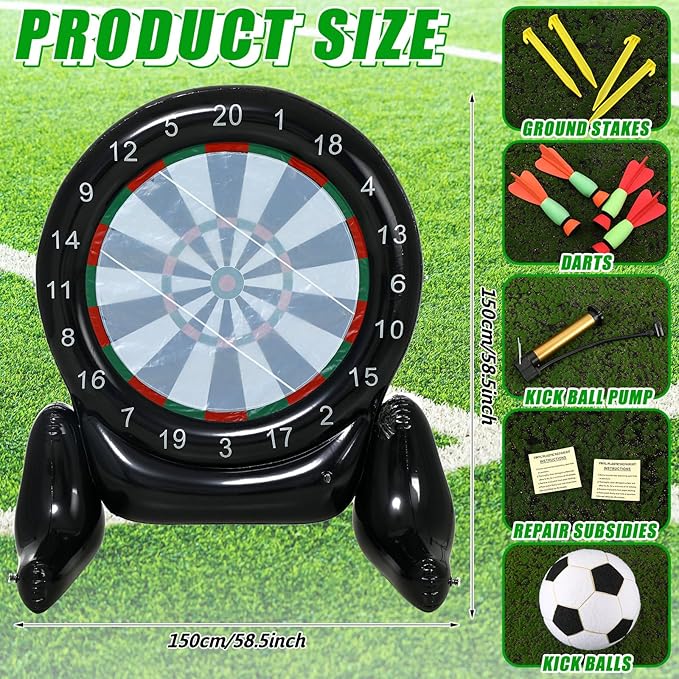 59'' Inflatable Giant Kick Darts Game Set Jumbo Soccer Darts Inflatable Dart Board Outdoor Soccer Target Dartboard with Balls for Adults Kids Lawn Backyard