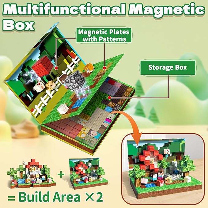 Magnetic Blocks 100PCS Magnetic Building Cubes with Multi-Functional Magnet Box Travel Set STEM Sensory Construction Toys for Boys & Girls Ages 3-5 5-7 8-12 Birthday Gifts (Forestry Farm)