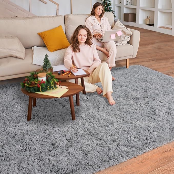 Super Fluffy 9x12 Rugs for Living Room, Modern Shag Grey Area Rugs, Soft and Cozy Plush Large Under Bed Carpet for Kids, Girls Boys and Teens Decorations for Bedroom Dorm Nursery Classroom