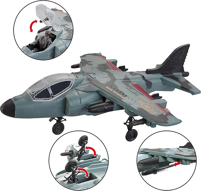 JOYIN Military Toy Set, Airplane, Role Play Fighter Jet with Soliders, Army Men Action Figures, Snowmobile, Kayak Boat, Army Toys for Boys Age 4-7, Kids Birthday Easter Presents