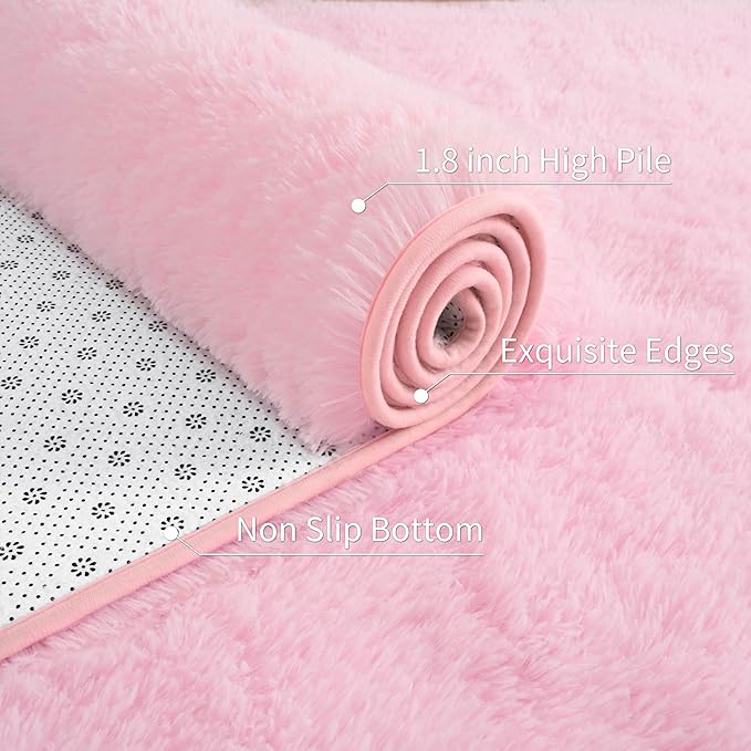 5x8 Pink Fluffy Rug for Girls Bedroom Soft Carpet, Large Cute Pink Fuzzy Shag Furry Area Rugs for Classroom Living Room Nursery Dorm Baby Kids Room Home Decor, Modern Indoor Non Slip Rug
