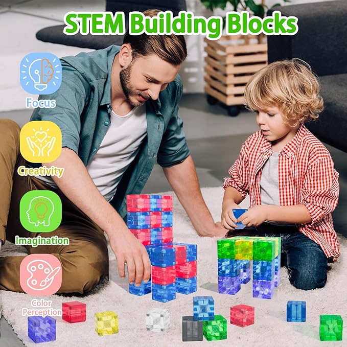 32PCS Magnetic Building Blocks - Transparent Magnetic Cubes, STEM Magnet Toddler Boys Toys for kids age 3-5 ,Travel Sensory Autism Preschool Montessori Toys for 3+ Year Old, Birthday Girls Gifts