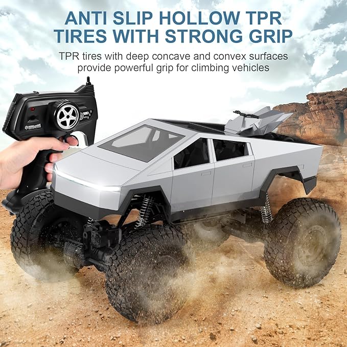 1:8 RC Car, Large Cyber Monster Truck Model 4WD with 2 Batteries and Dual Motors, LED Headlight,Off-Road RC Truck, 2.4GHz All Terrain Off Road Monster Truck for Boys Kids