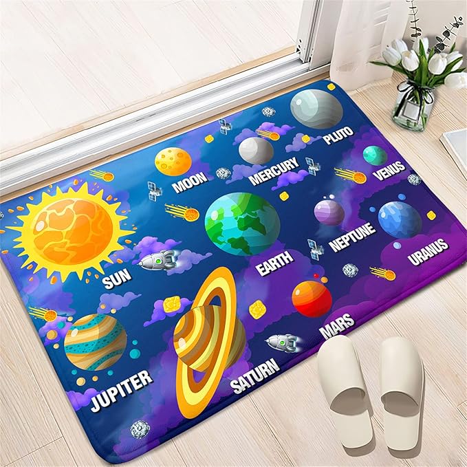Outer Space Rugs Small Size Universe Solar System Planet Theme Carpets Kids Rugs for Playroom Educational Learning Area Rug for Living Room Bedroom Indoor Crystal Polyester Floor Sofa Mats, 2'×3'