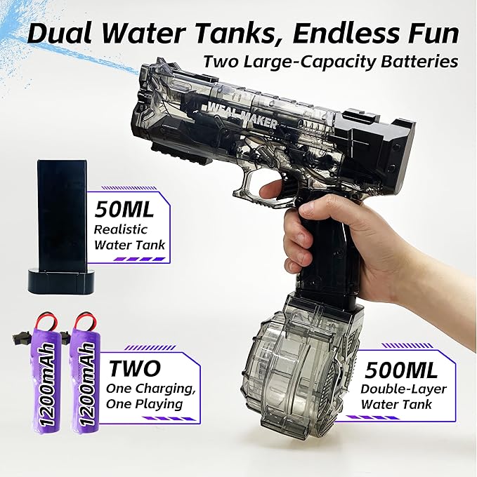 2025 Electric Water Guns 2-Pack with LED Light-Up Muzzle – Automatic Squirt Guns, 500CC Tanks, 28FT Range, Dual Rechargeable Batteries, Waterproof, Perfect for Nighttime Pool Parties & Outdoor Fun
