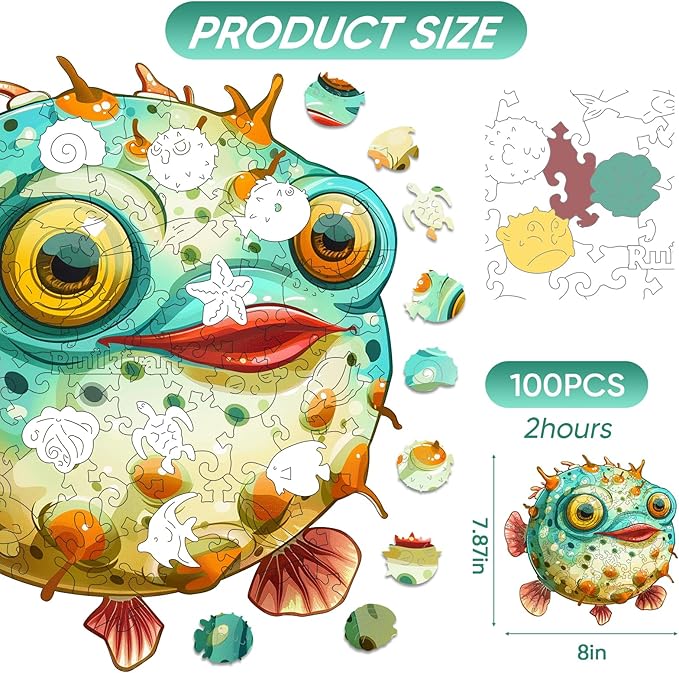 Fish Wooden Puzzles for Kids,100 Pieces Unique Shaped Jigsaw Puzzles for Adults and Children,Family Game,Birthday Children's Day Gifts,7.87x8 Inches