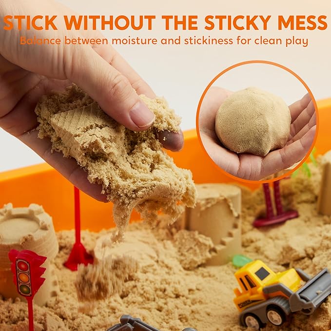 Klever Kits Construction Sensory Bin for Toddlers with Glow in The Dark Stones, Sandbox with Lid Castle Building kit, Preschool Learning Activities Gifts for Boys Girls Age 3+