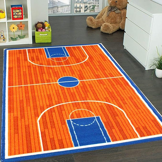 Mybecca Kids Rug Basketball Ground 5' x 7' Children Area Rug for Playroom & Nursery - Non Skid Gel Backing (59" x 82")