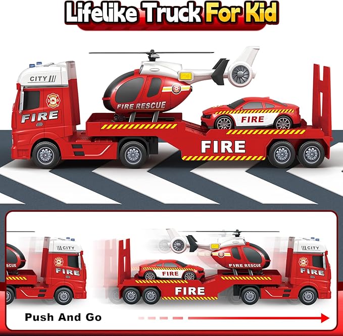Kids Toys for 3 4 5 6 7 8 Years Old Boys, 15" Fire Truck Toy with Lights, Sounds, Toddler Friction Powered Truck Vehicle Toy for Boys Girls Birthday Gifts