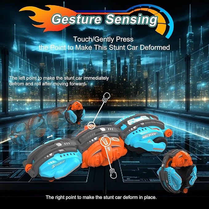Remote Control Car, RC Stunt Snake Car 360° Roll with Hand Gesture Sensing and Touch Rotation, Super Fast Racing Car for Christmas Birthday Gift, Indoor/Outdoor Toys for 6-12 Year Old Boys Girls