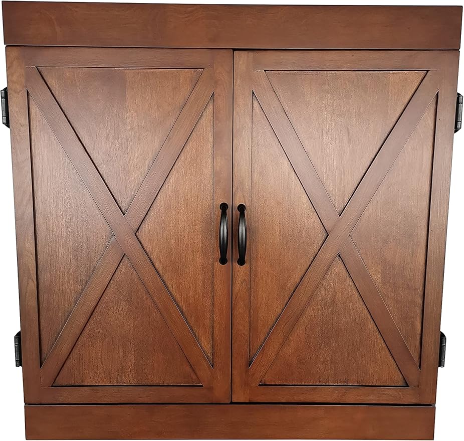 Hathaway Farmington 18-in Bristle Dart Board and Cabinet Set – Includes Self Healing Sisal Board, Rotatable Number Ring, Chalk Scoreboards & Steel-Tip Darts - Complete Dart Accessories - Walnut