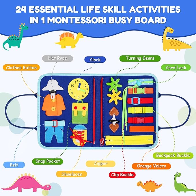 Toddler Busy Board for 1 2 3 Year Old Boys and Girls, Montessori Sensory Toys for Toddlers, Preschool Learning Activities Busy Book, Travel Toys for Airplane Car, Educational Birthday Gifts for Kids