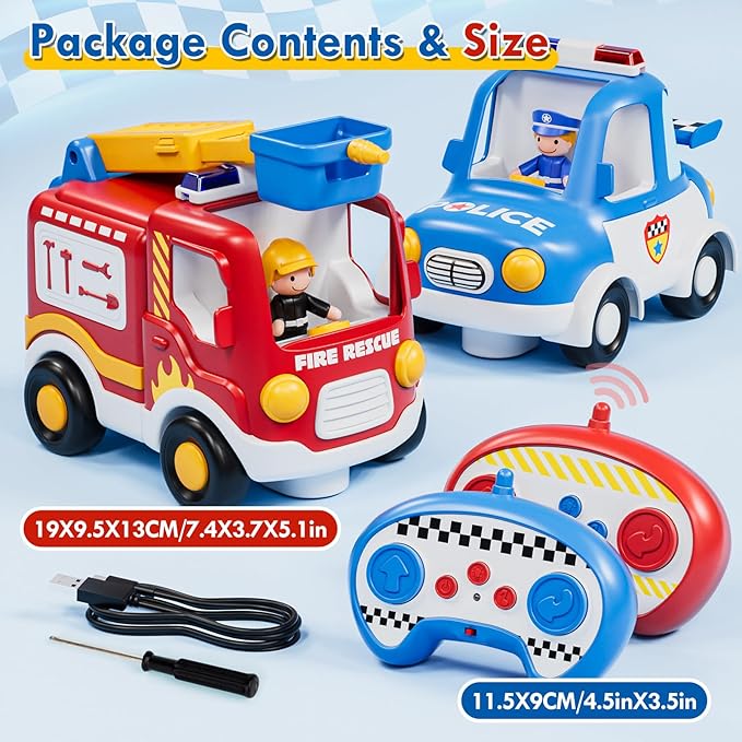 Lehoo Castle Remote Control Car for Toddlers, Fire Trucks for Toddlers 3-5, Remote Control Police Car Toy with Sounds & Lights, Toys for 3+ Year Old Boys, Gifts for 3 4 5 Year Old Boys Girls