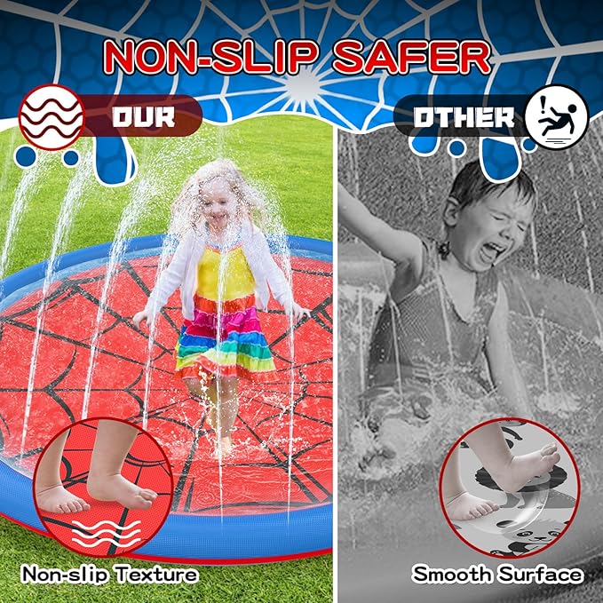 Non Slip Splash Pad for Kids and Dogs, 67'' Extra Large Splash Pad Outdoor Sprinkler for Kids, Dog Water Summer Toys Outdoor Toys for Toddlers 3-5 Ages 4-12