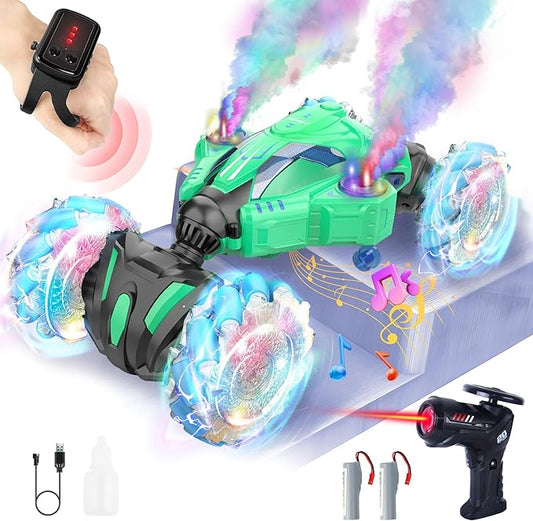 BEZGAR Remote Control Car Toy for Ages 8-13, Large Gesture Sensing RC Stunt Car with Lasertracking, Lights & Music, 4WD All Terrain Crawler with 2 Rechargeable Batteries, Birthday Gifts for Boys