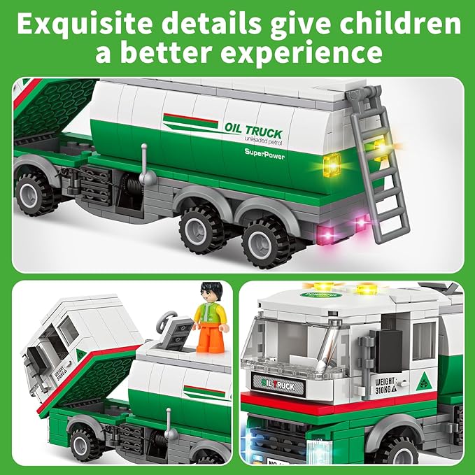 INRATELL City Tanker Truck Building Set,331 Pcs Deliver The Filled Oil Truck to Gas Station, Fun Transport Bricks Toy Birthday, Holiday Ideal Gift for Kids, Boys, and Girls Ages 6+