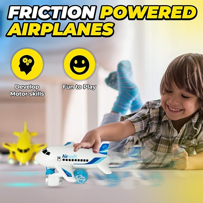 KIDSTHRILL Kids Airplane Toy for Boys & Girls. Set of Three Toy Airplanes with Flashing Lights, Music & Airplane Sound, Push and Go Toy Plane Gift Toys for Toddler Boys 2 3 4 5 6 7 Years Old & up